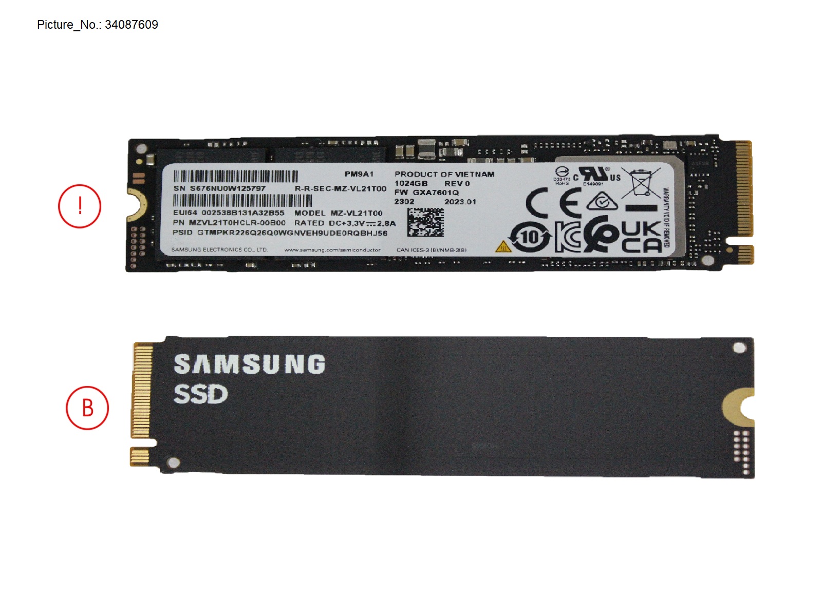 SSD PCIE M.2 2280 1TB (PM9A1 NON-SED)