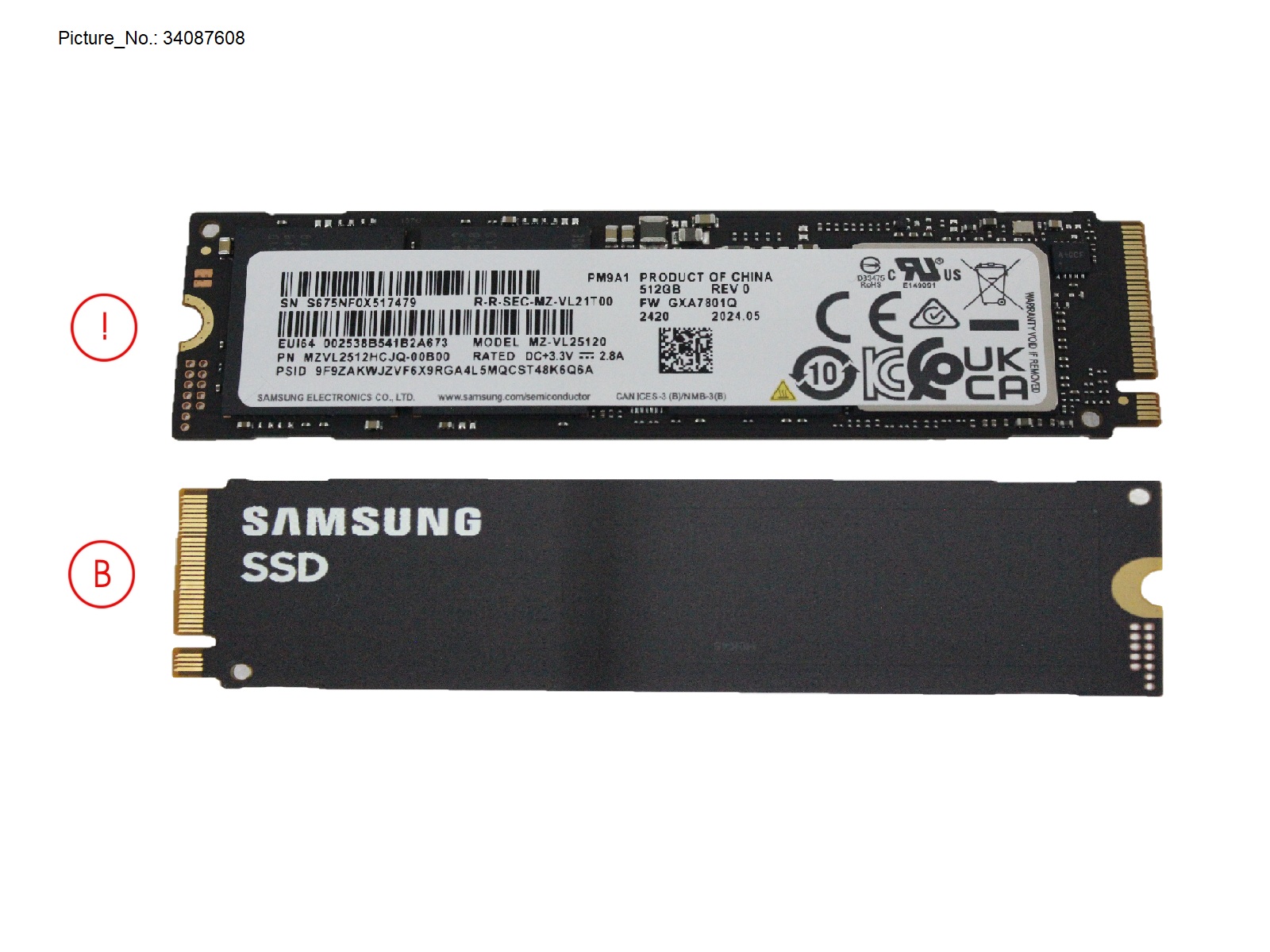 SSD PCIE M.2 2280 512GB (PM9A1 NON-SED)