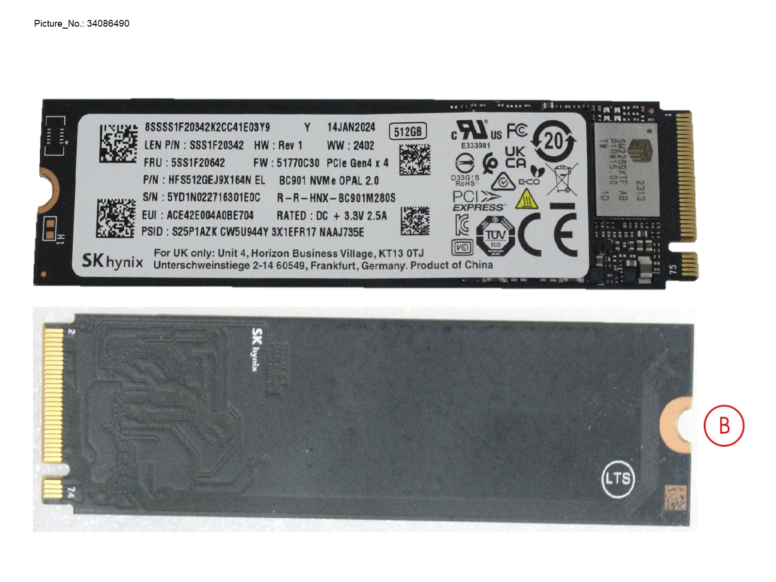 SSD PCIE M.2 BC901 512GB G4 (SED)